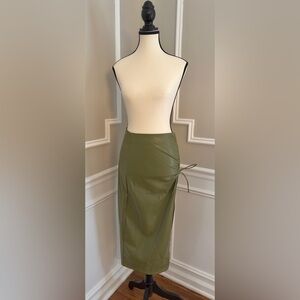 NWT! Faux Leather Olive Green Midi Pencil Skirt. Size XS